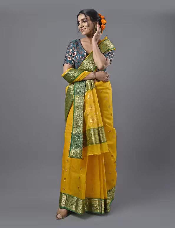 NIKASHA Pitambari yellow chanderi saree
